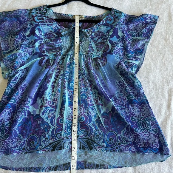 Live and Let Live Womens Blue Lace Top Sz PL Boho Peasant Hippie Festival Artsy - Picture 5 of 9